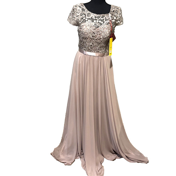 New Lace Chiffon satin A-Line Mocha Formal dress Mother of bride Prom Gala sz M - Picture 2 of 16